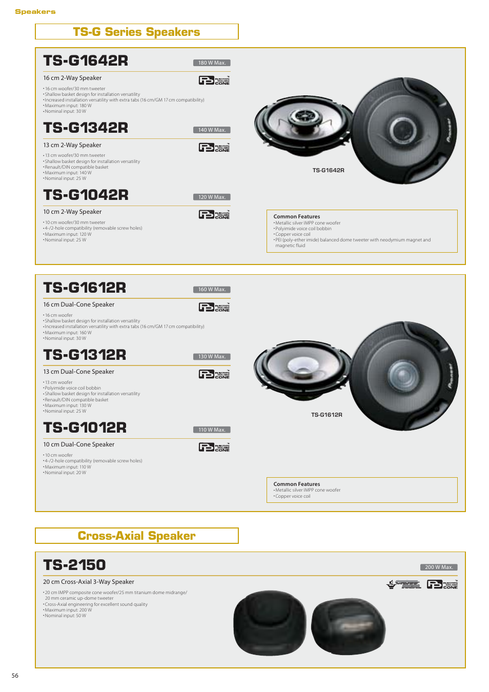 Ts-g1642r, Ts-g1342r, Ts-g1042r | Ts-g1612r, Ts-g1312r, Ts-g1012r, Ts-2150, Ts-g series speakers cross-axial speaker | Pioneer DEH-P7150UB User Manual | Page 56 / 64