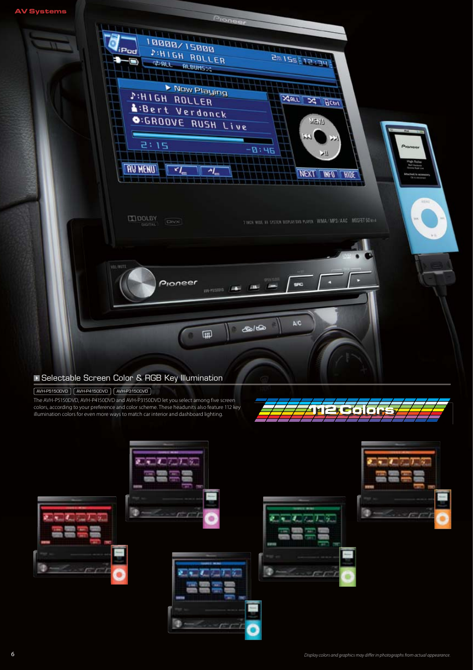 112 colors, Selectable screen color & rgb key illumination | Pioneer DEH-P7150UB User Manual | Page 6 / 64