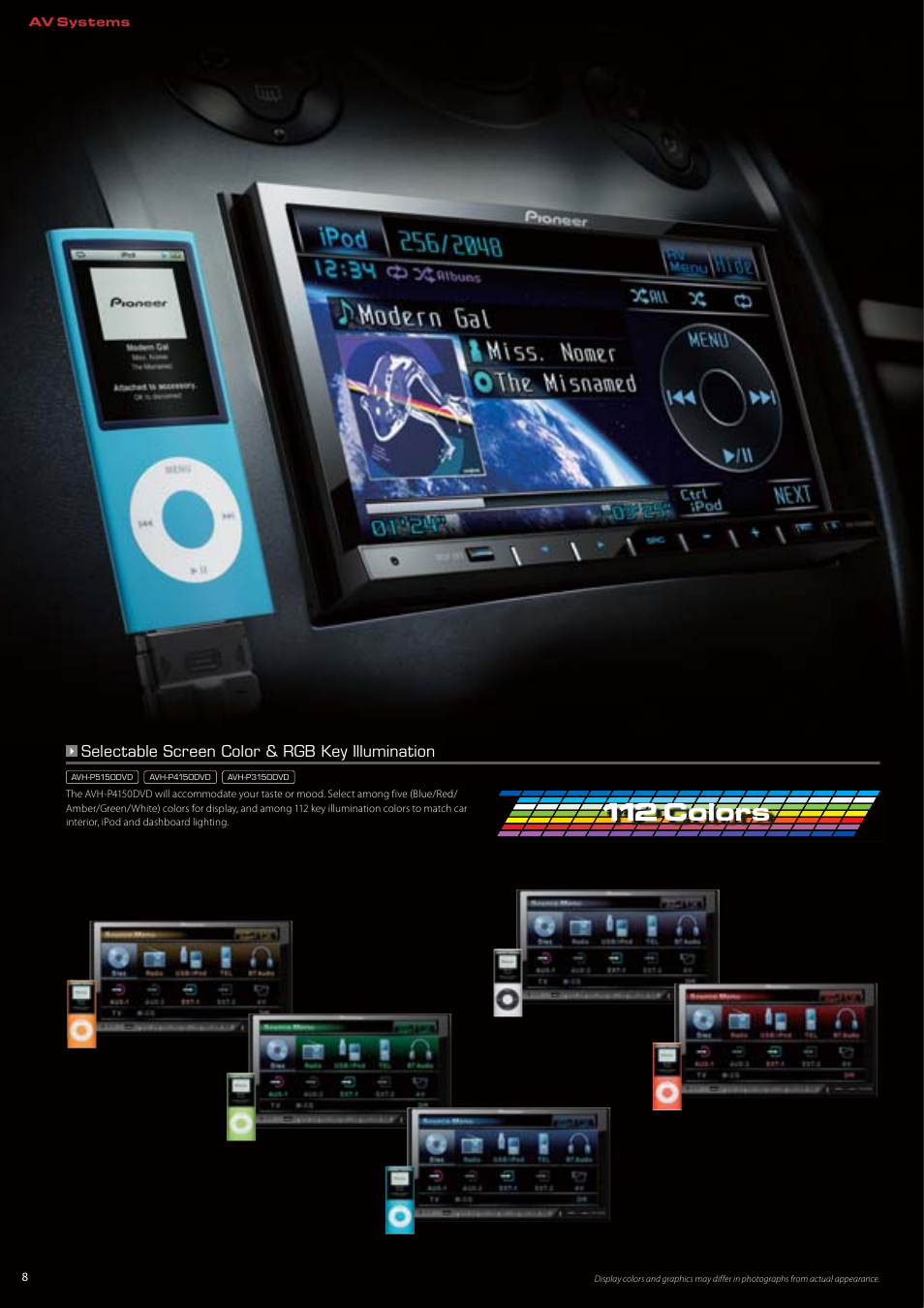 112 colors, Selectable screen color & rgb key illumination | Pioneer DEH-P7150UB User Manual | Page 8 / 64