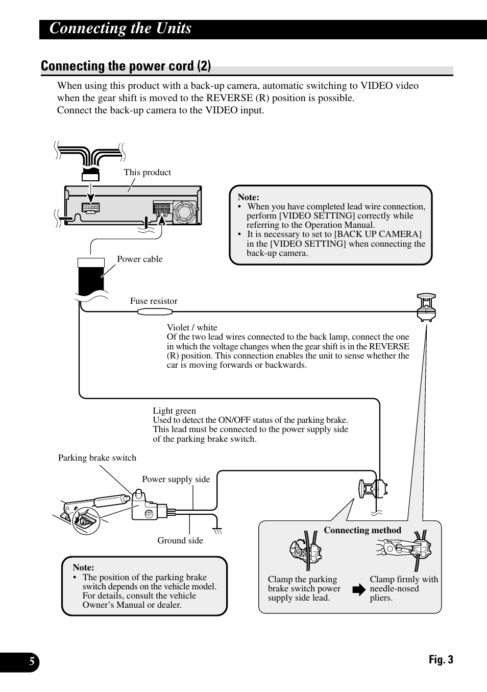 Connecting the power cord (2), Connecting the units | Pioneer AVH-P6450CD User Manual | Page 6 / 14