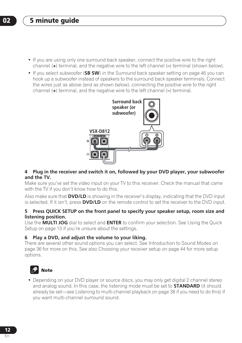 5 minute guide 02 | Pioneer VSX-D712 User Manual | Page 12 / 72