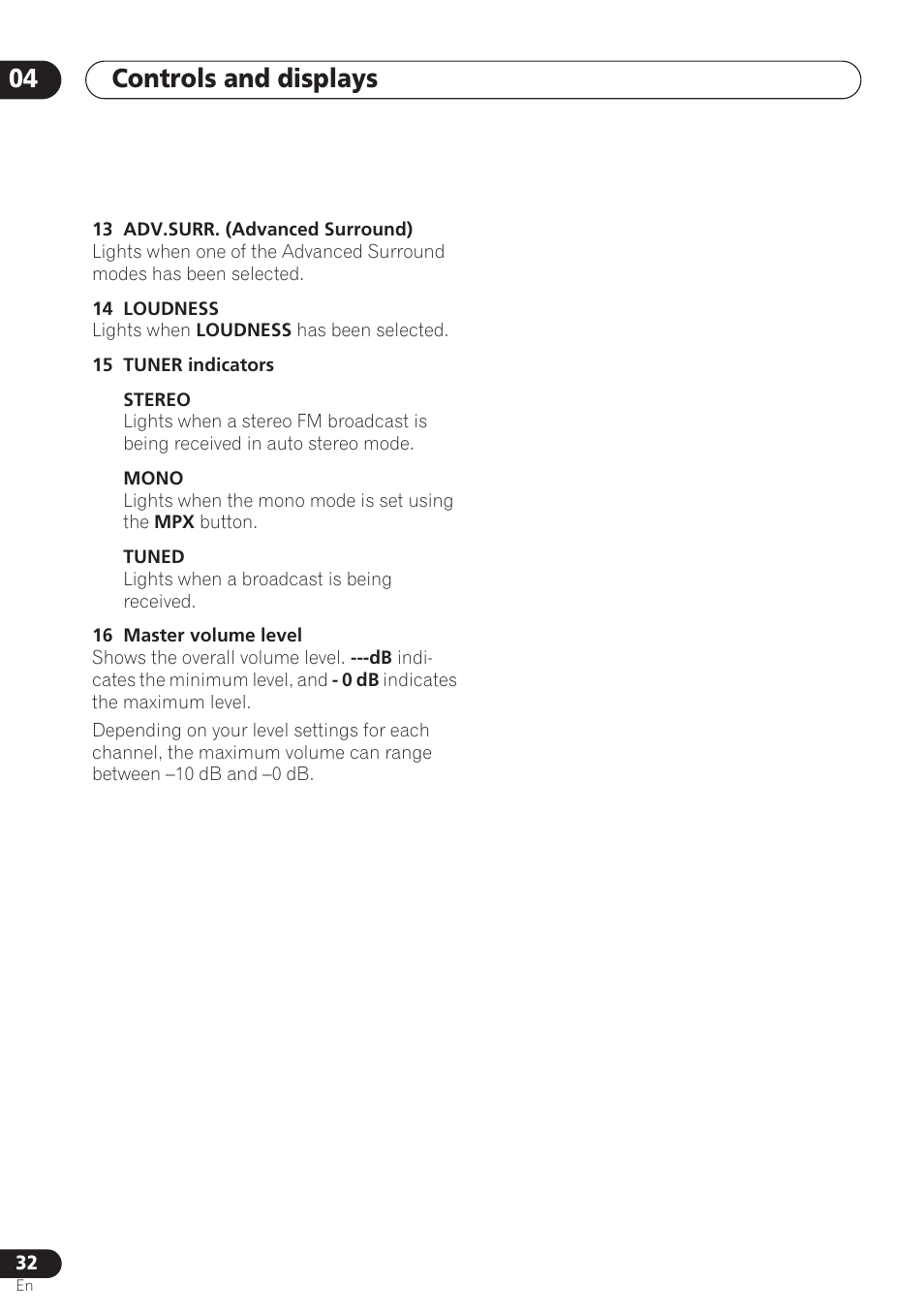 Controls and displays 04 | Pioneer VSX-D712 User Manual | Page 32 / 72