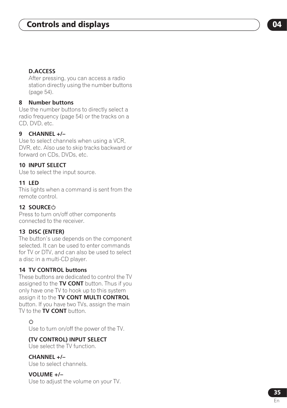 Controls and displays 04 | Pioneer VSX-D712 User Manual | Page 35 / 72