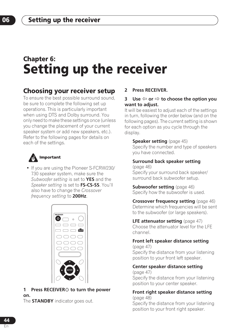 Setting up the receiver, Choosing your receiver setup, Setting up the receiver 06 | Chapter 6 | Pioneer VSX-D712 User Manual | Page 44 / 72