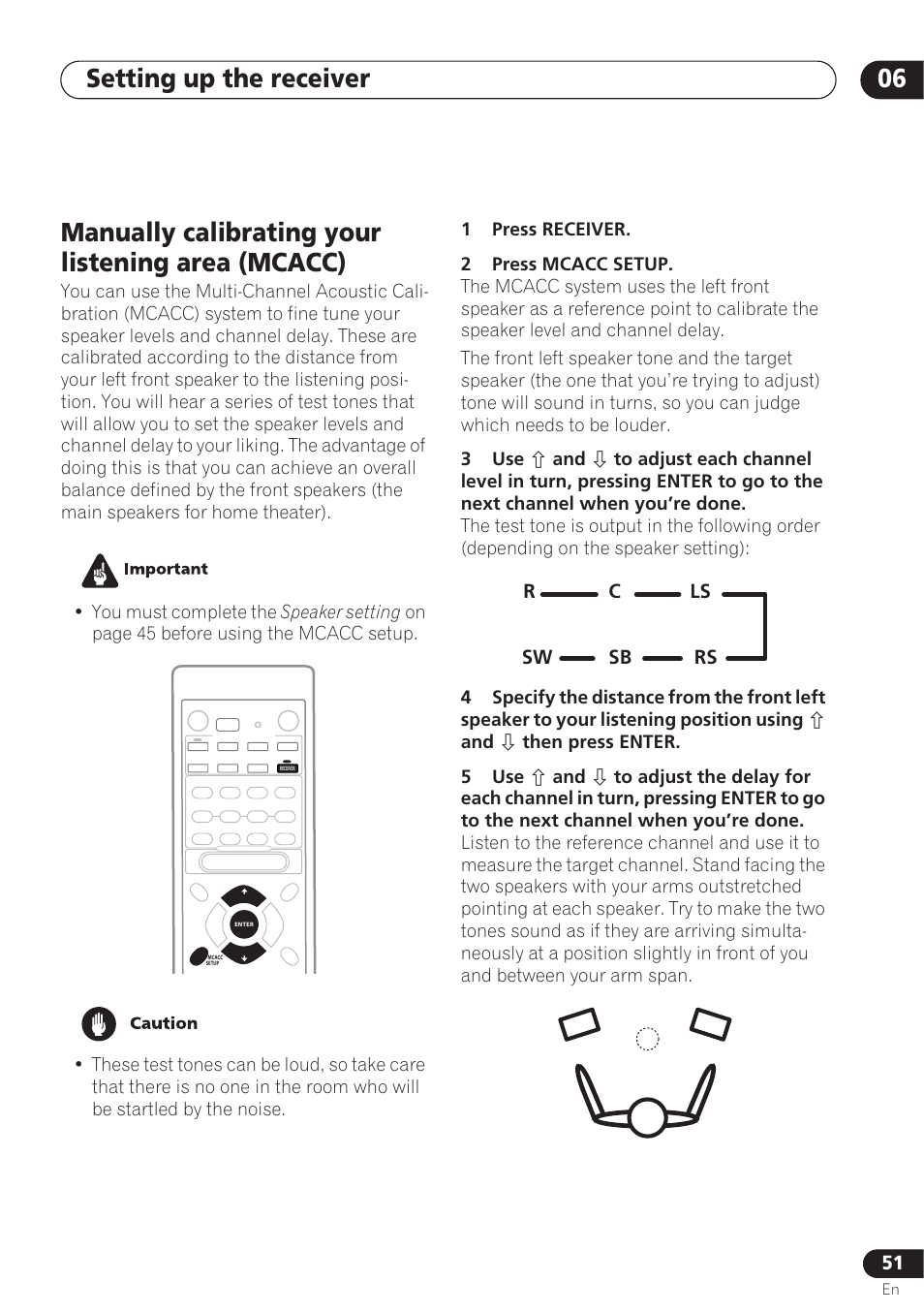 Manually calibrating your listening area (mcacc), Setting up the receiver 06 | Pioneer VSX-D712 User Manual | Page 51 / 72