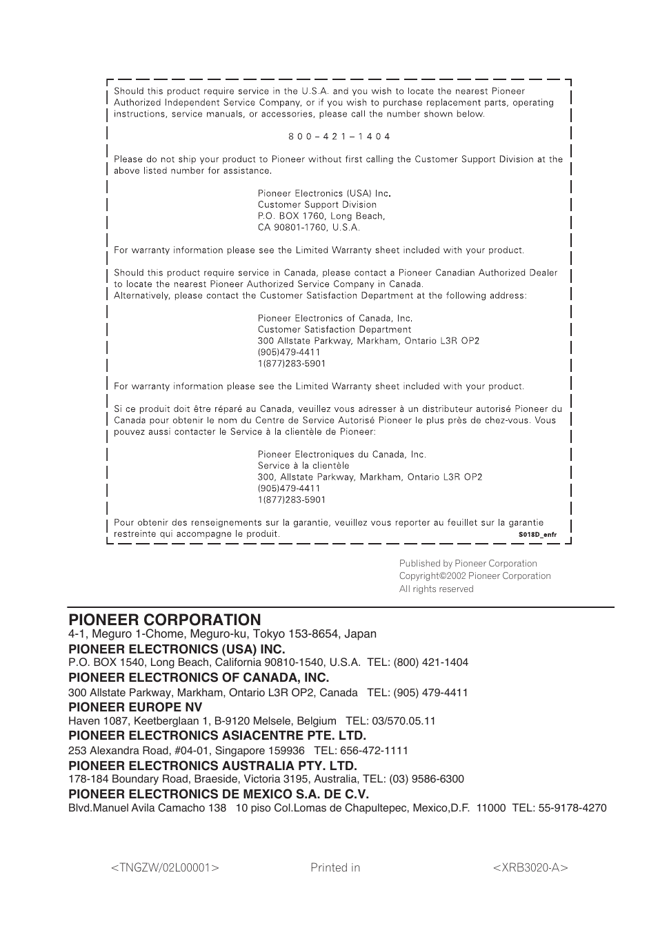 Pioneer corporation | Pioneer VSX-D712 User Manual | Page 72 / 72