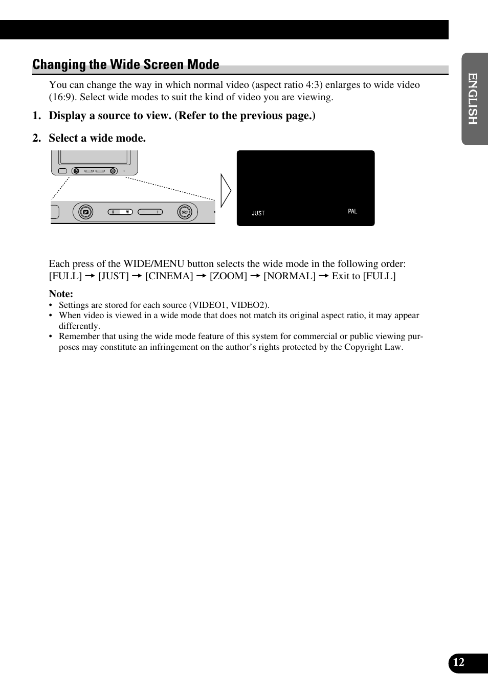 Changing the wide screen mode | Pioneer AVD-W6200 User Manual | Page 13 / 30