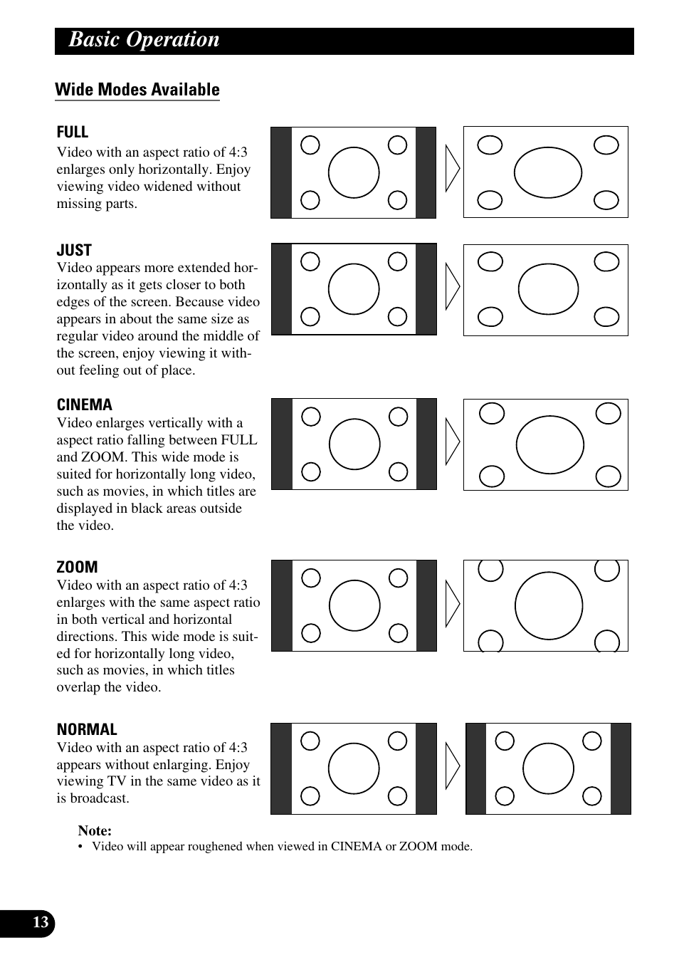 Wide modes available, Basic operation | Pioneer AVD-W6200 User Manual | Page 14 / 30