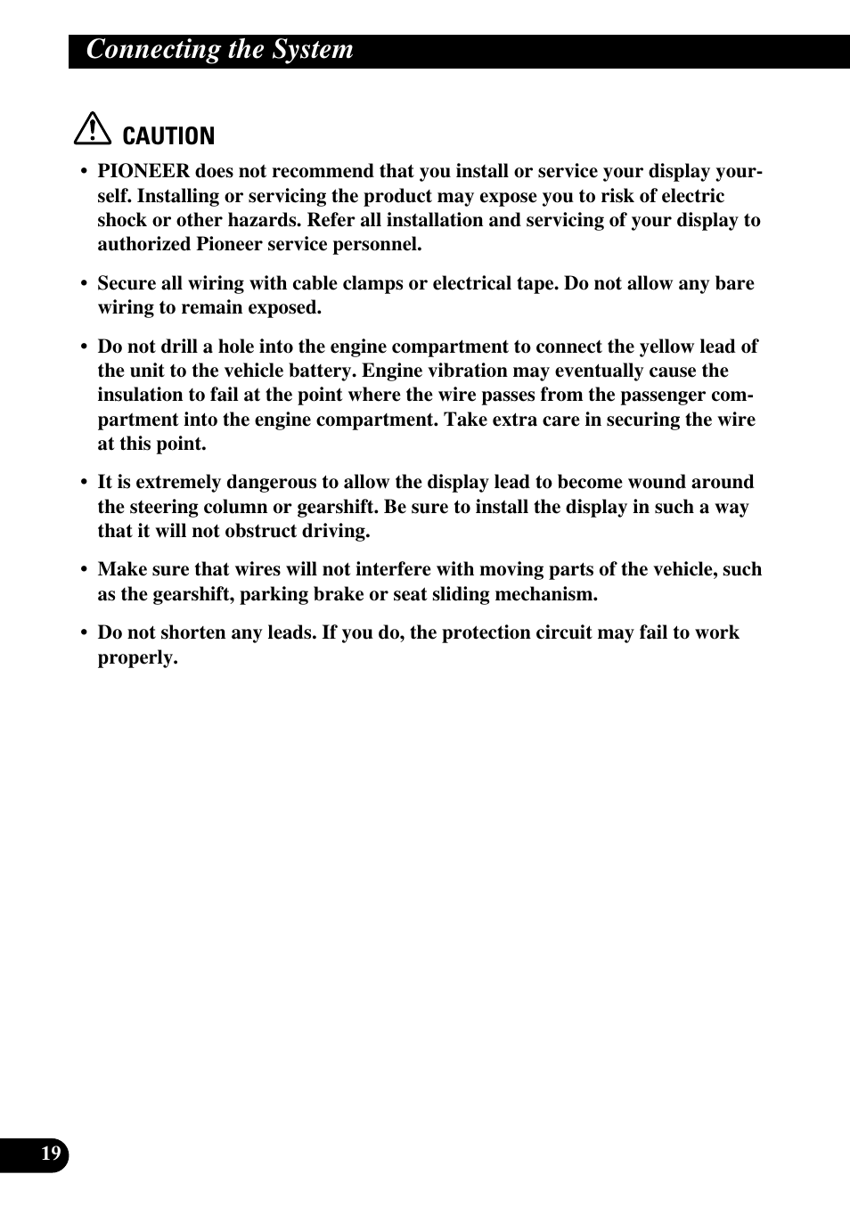 Connecting the system, Caution | Pioneer AVD-W6200 User Manual | Page 20 / 30