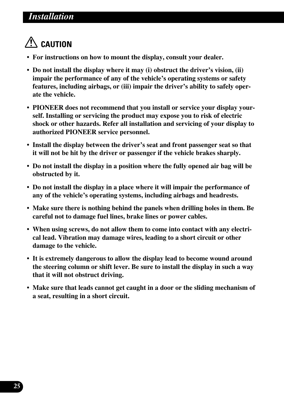 Installation, Caution | Pioneer AVD-W6200 User Manual | Page 26 / 30