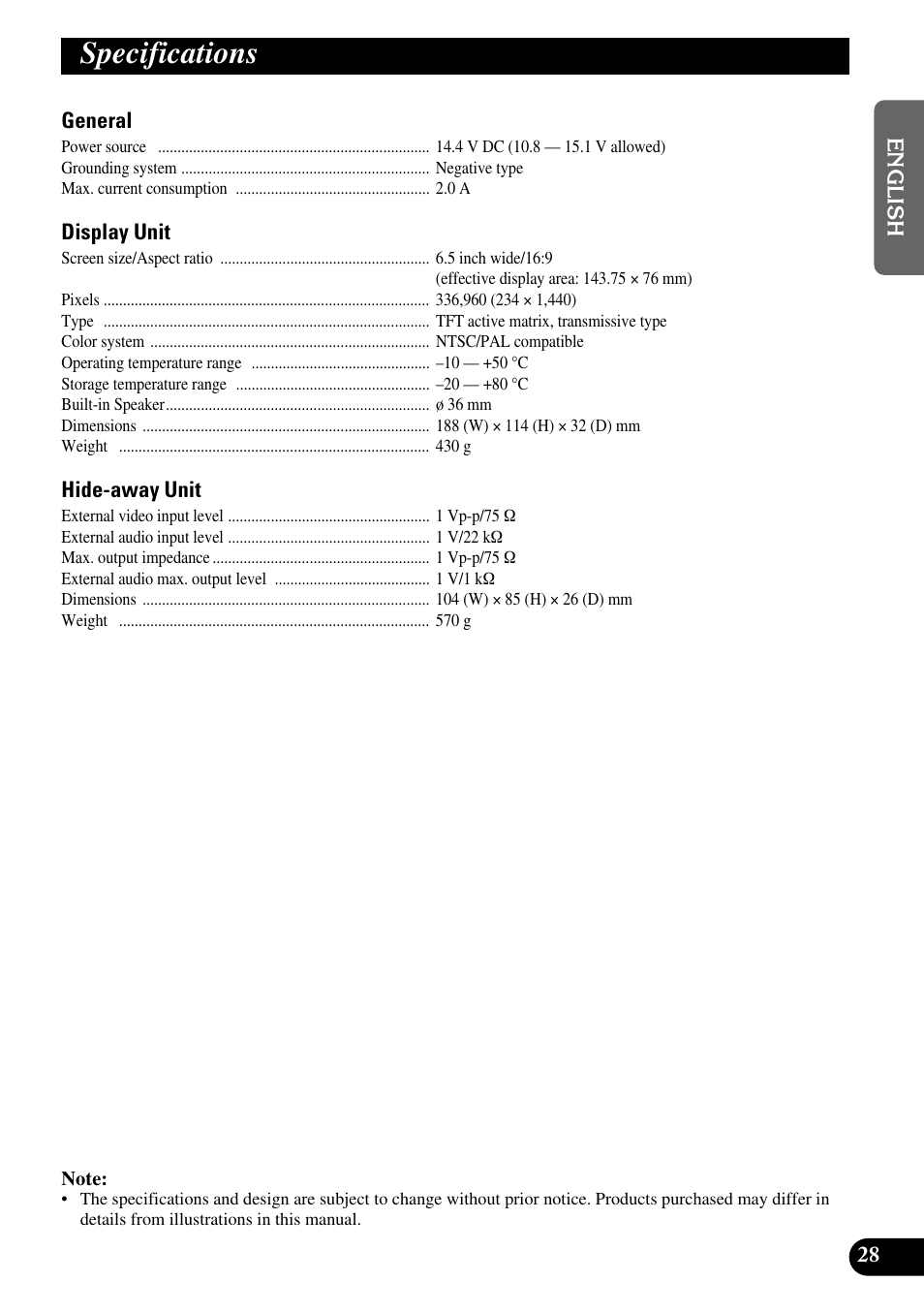 Specifications | Pioneer AVD-W6200 User Manual | Page 29 / 30