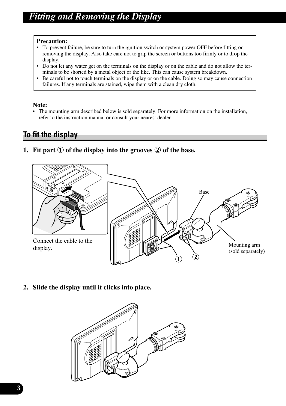 Fitting and removing the display, To fit the display | Pioneer AVD-W6200 User Manual | Page 4 / 30