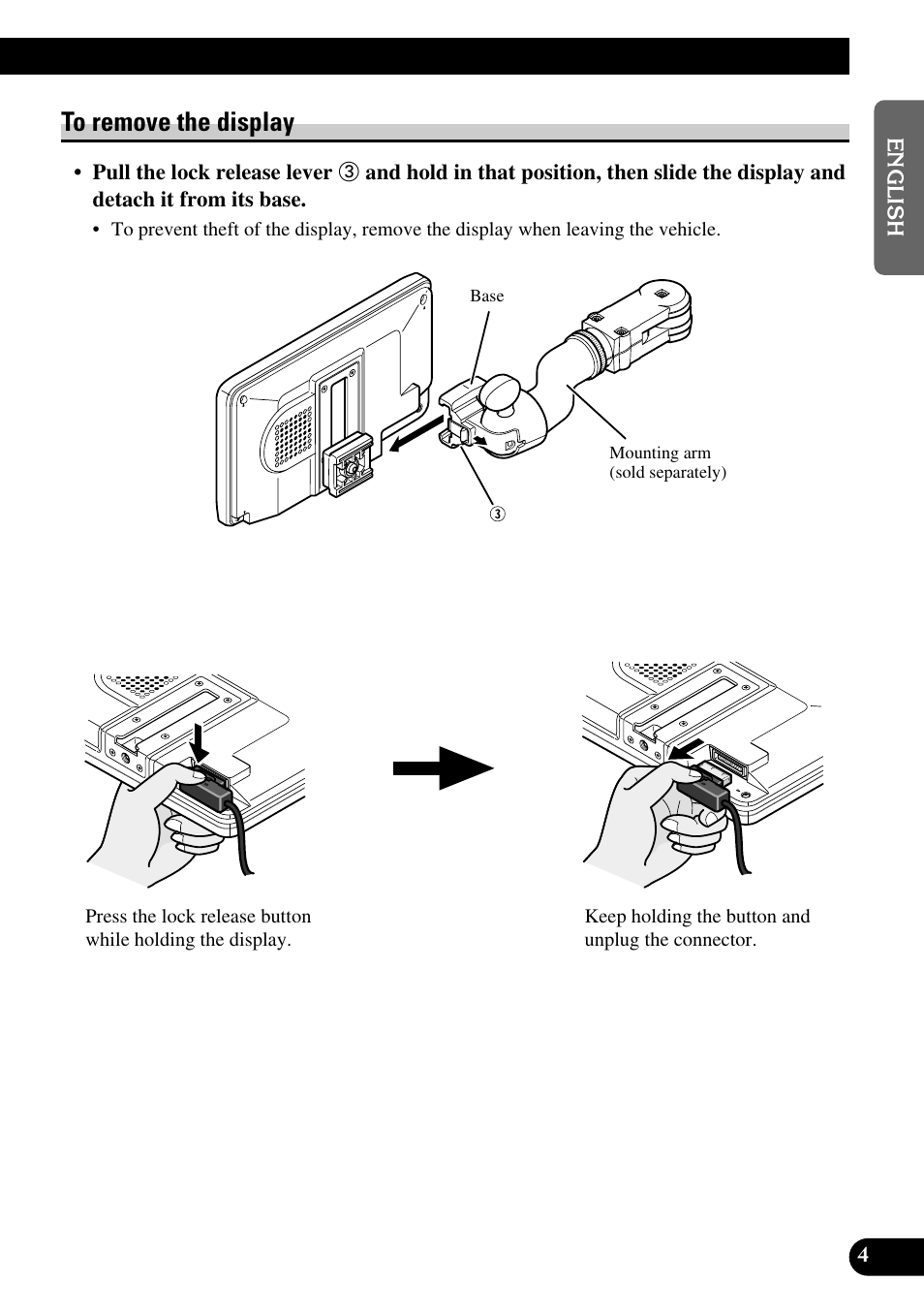 To remove the display | Pioneer AVD-W6200 User Manual | Page 5 / 30
