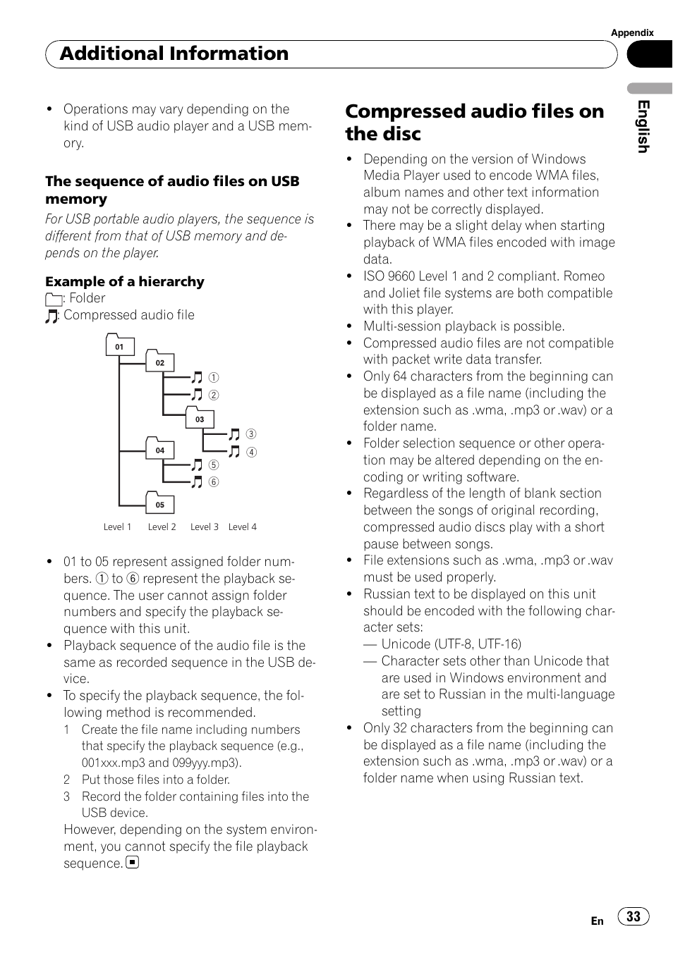 Compressed audio files on the disc, Additional information | Pioneer DEH-4000UB User Manual | Page 33 / 73