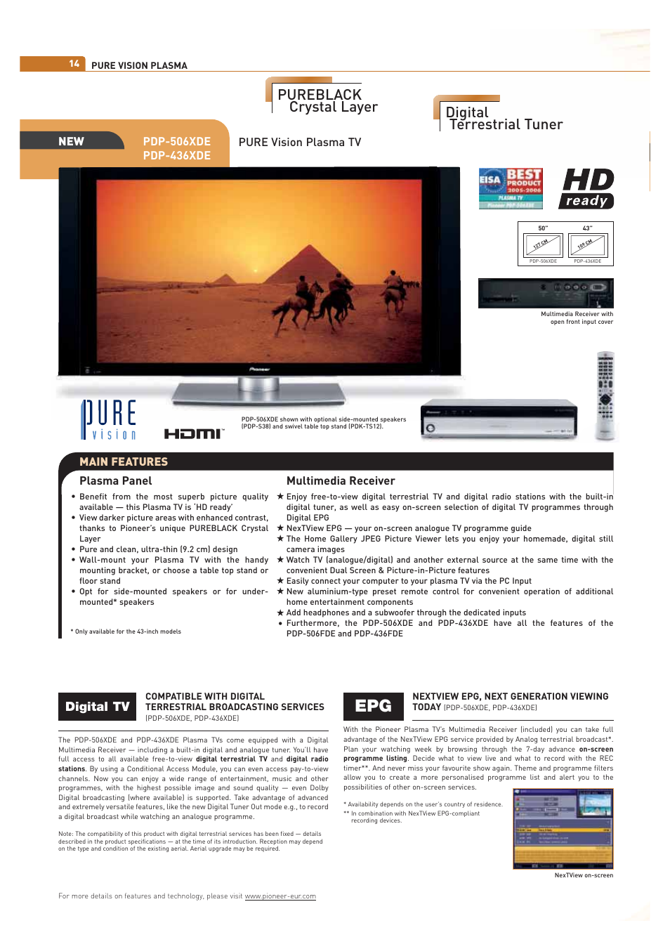 Digital terrestrial tuner pureblack crystal layer, Digital tv | Pioneer ULTIMATE DIGITAL AUDIO/VIDEO ENTERTAINMENT User Manual | Page 14 / 47