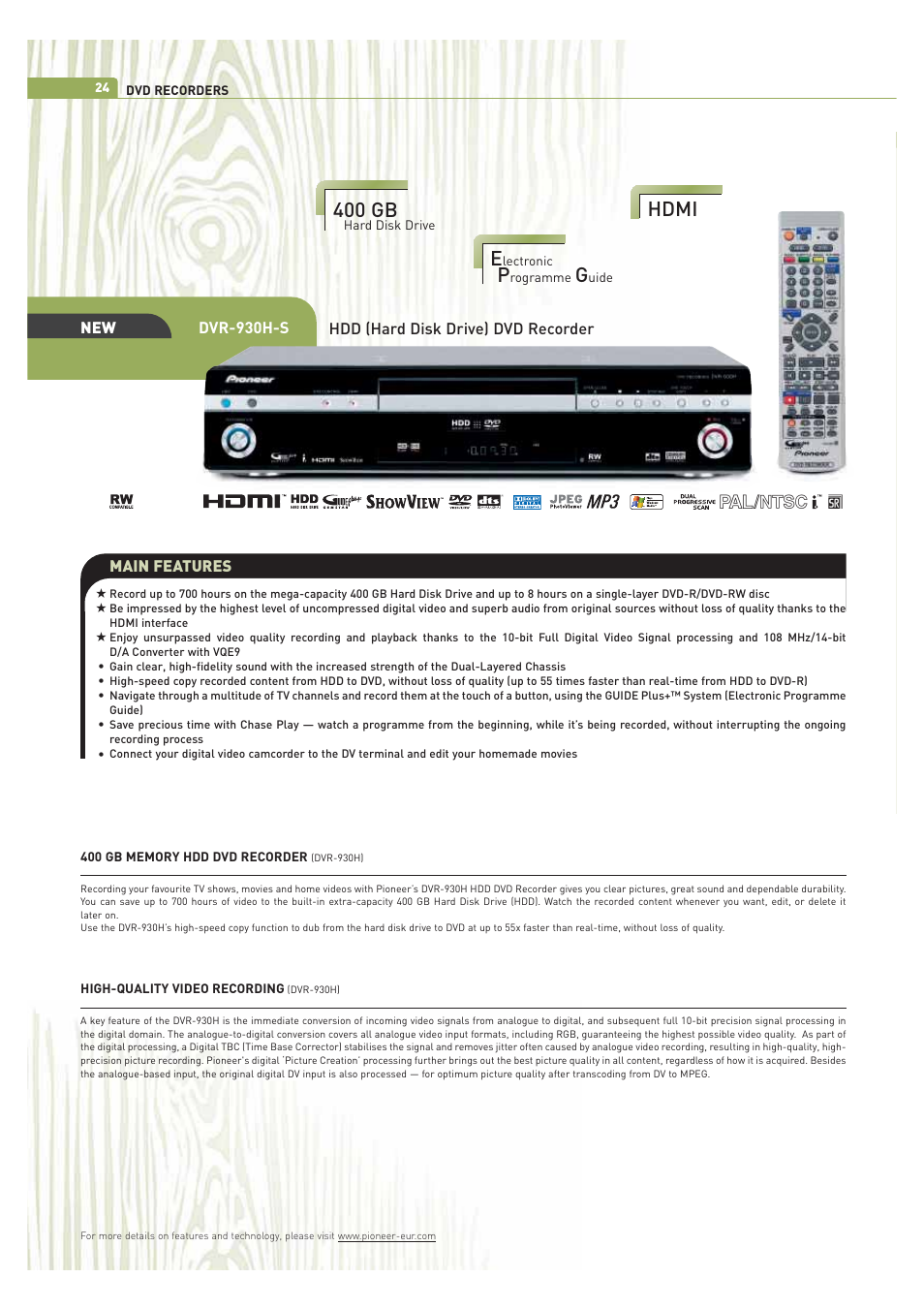 Hdmi e, 400 gb | Pioneer ULTIMATE DIGITAL AUDIO/VIDEO ENTERTAINMENT User Manual | Page 24 / 47
