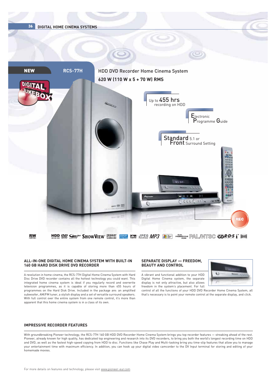 455 hrs, Standard, Front | Pioneer ULTIMATE DIGITAL AUDIO/VIDEO ENTERTAINMENT User Manual | Page 36 / 47