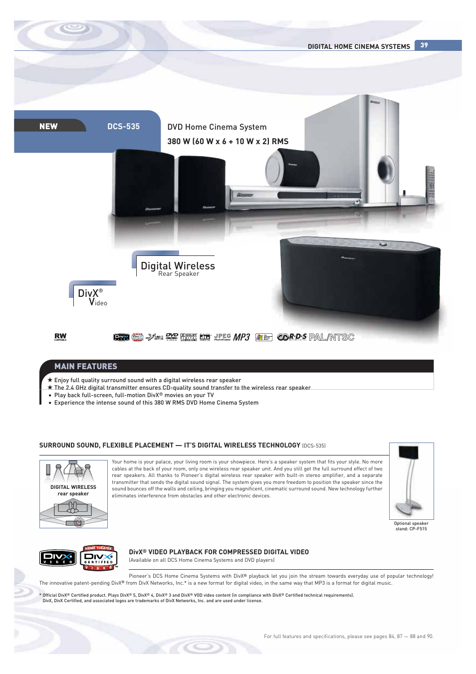 Digital wireless, Divx, Main features | Pioneer ULTIMATE DIGITAL AUDIO/VIDEO ENTERTAINMENT User Manual | Page 39 / 47