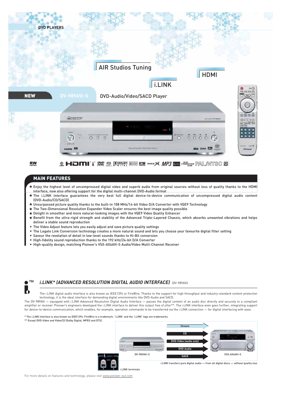 I.link, Air studios tuning, Hdmi | Pioneer ULTIMATE DIGITAL AUDIO/VIDEO ENTERTAINMENT User Manual | Page 44 / 47