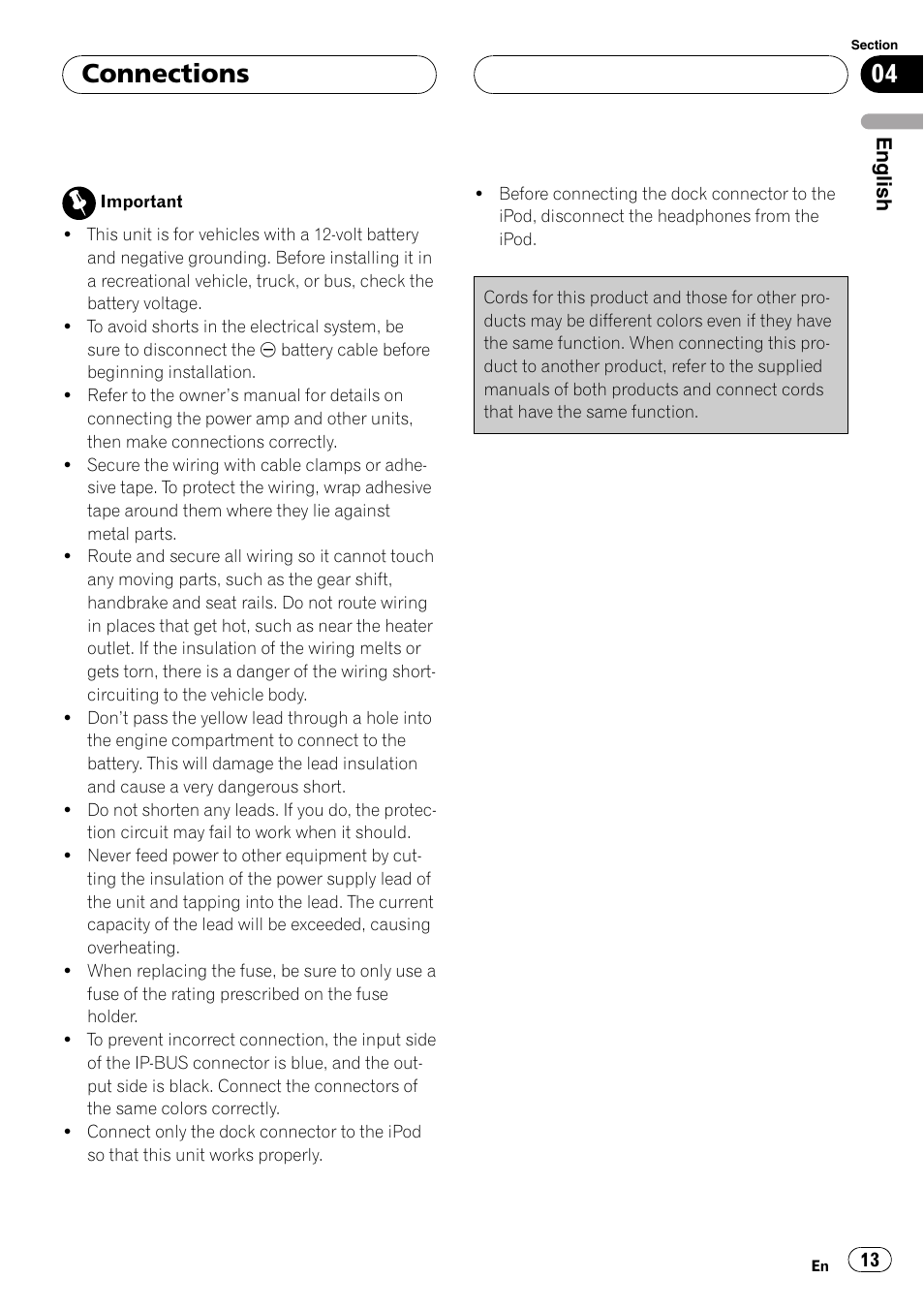 Connections | Pioneer CD-IB100II User Manual | Page 13 / 84