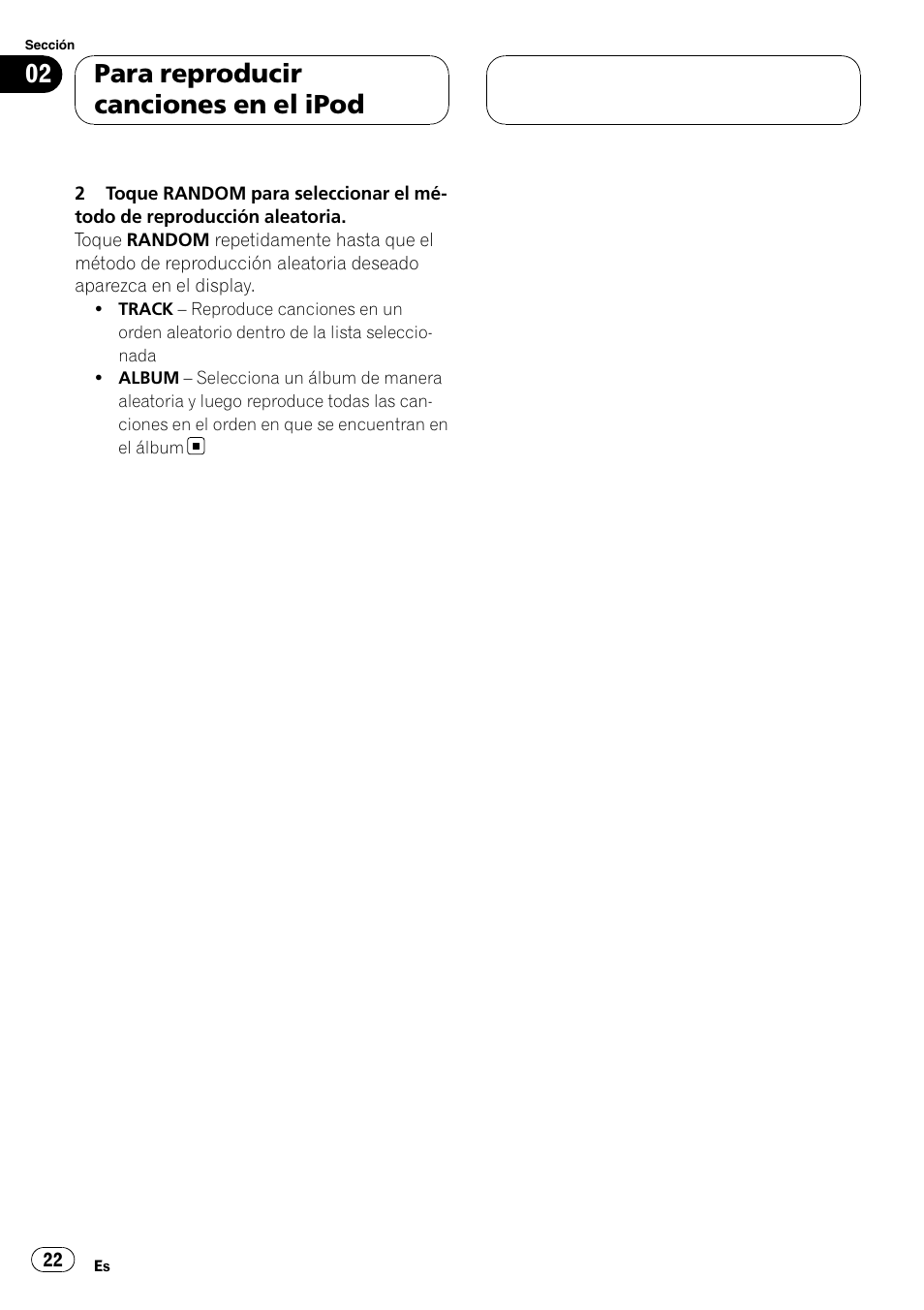 Para reproducir canciones en el ipod | Pioneer CD-IB100II User Manual | Page 22 / 84