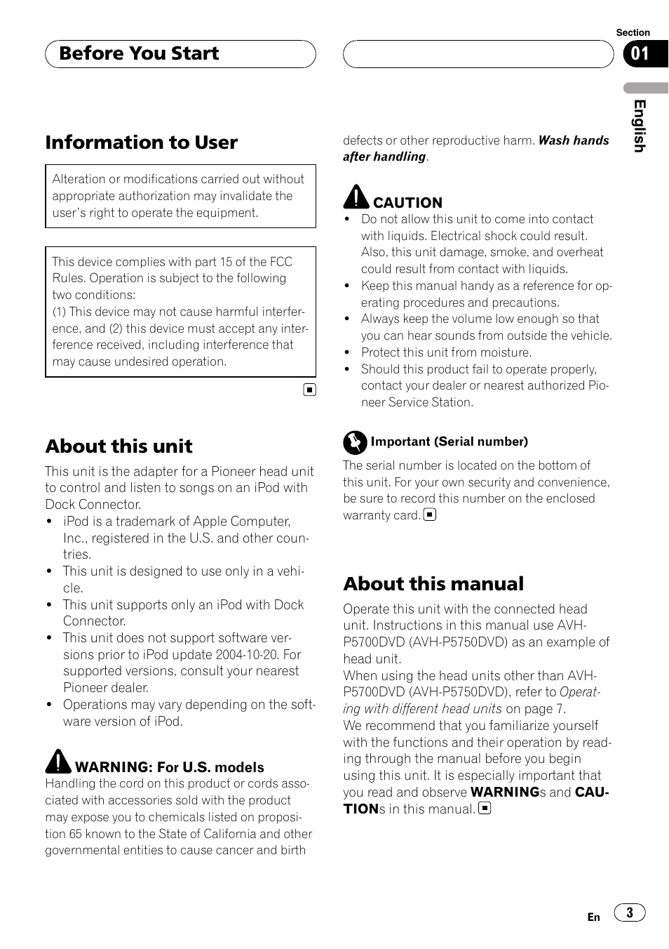 Before you start, Information to user, About this unit | About this manual | Pioneer CD-IB100II User Manual | Page 3 / 84