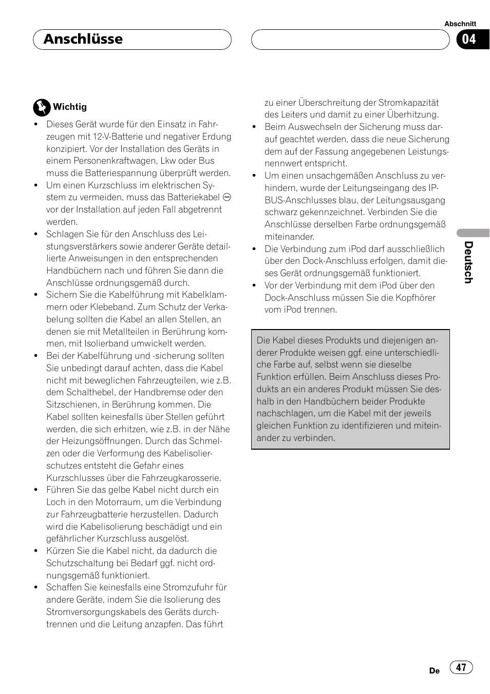 Anschlüsse | Pioneer CD-IB100II User Manual | Page 47 / 84