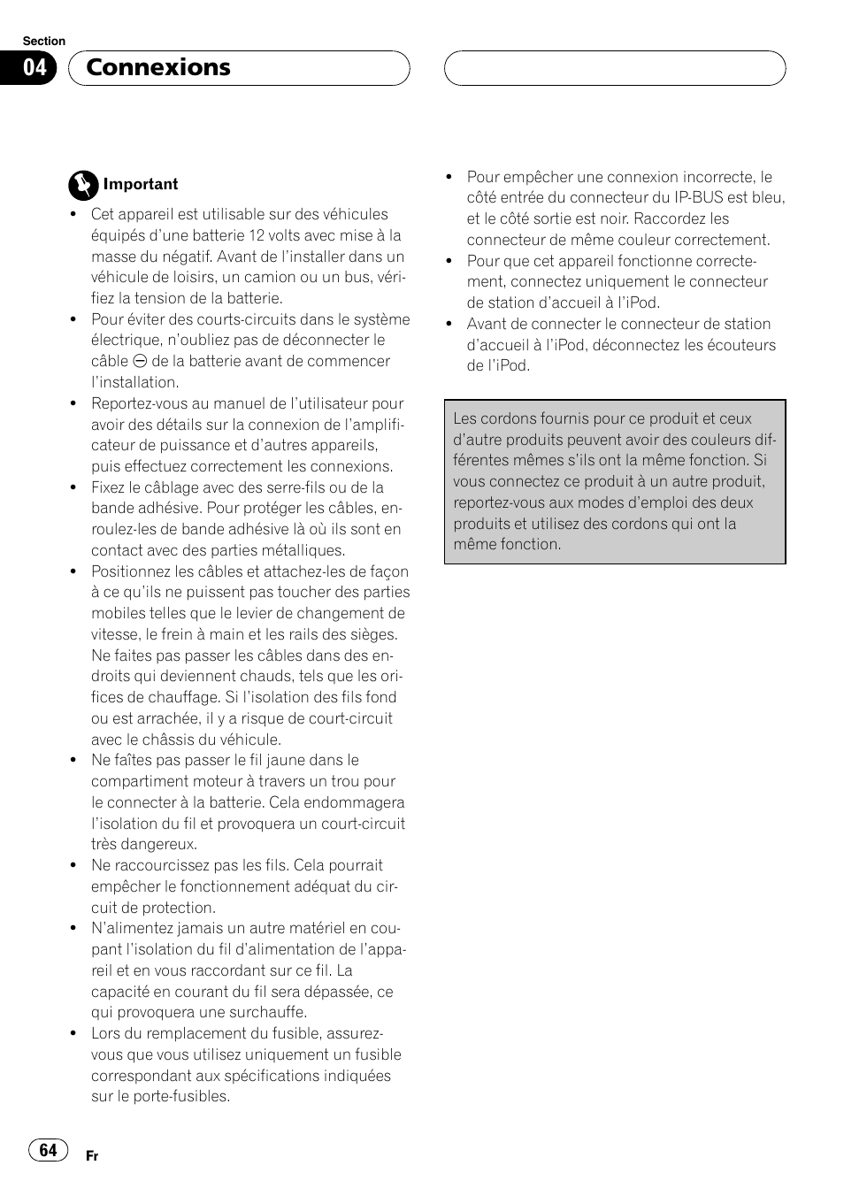 Connexions | Pioneer CD-IB100II User Manual | Page 64 / 84