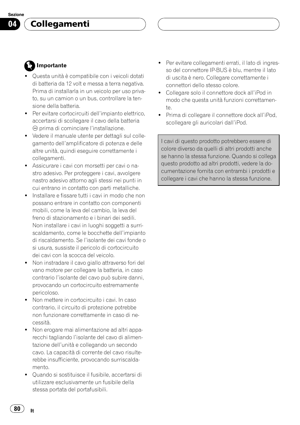 Collegamenti | Pioneer CD-IB100II User Manual | Page 80 / 84