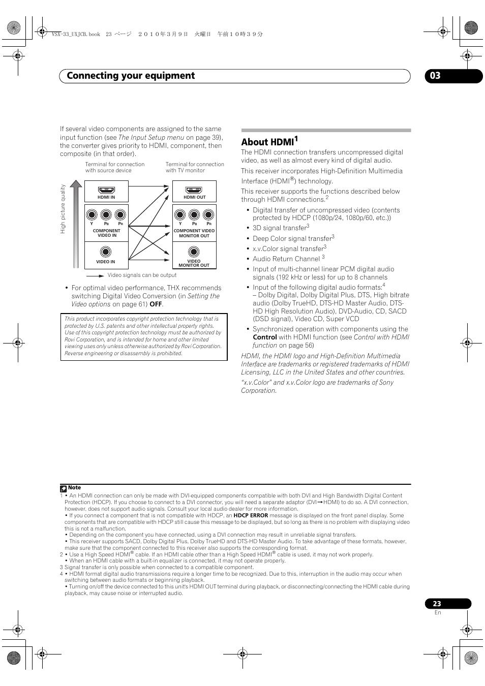 About hdmi, Connecting your equipment 03 | Pioneer Elite VSX-33 User Manual | Page 23 / 112