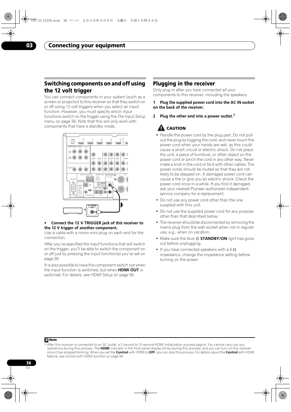 Plugging in the receiver, Connecting your equipment 03 | Pioneer Elite VSX-33 User Manual | Page 36 / 112