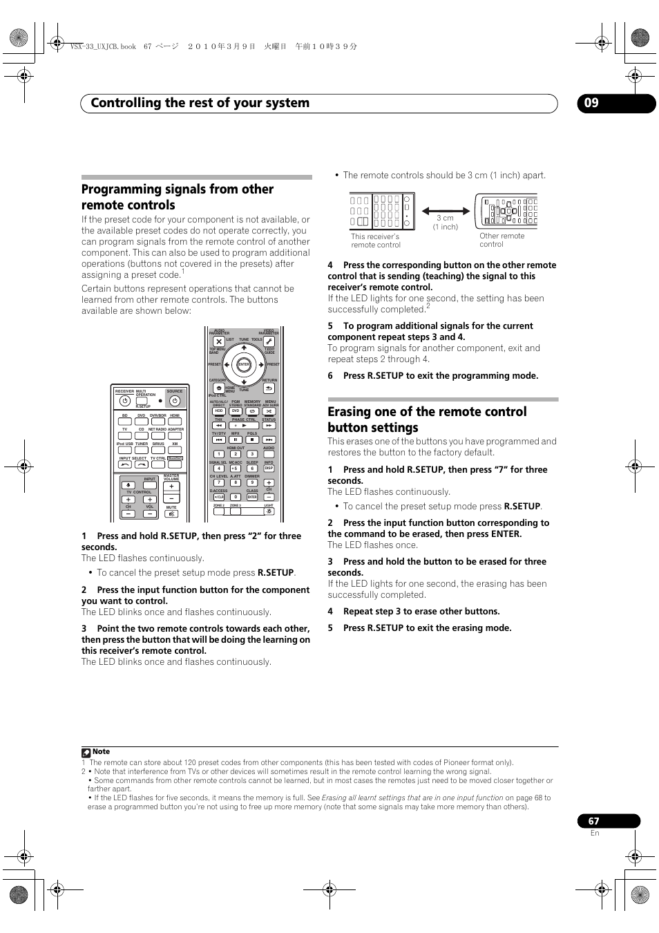 Programming signals from other remote controls, Erasing one of the remote control button settings, Controlling the rest of your system 09 | Pioneer Elite VSX-33 User Manual | Page 67 / 112
