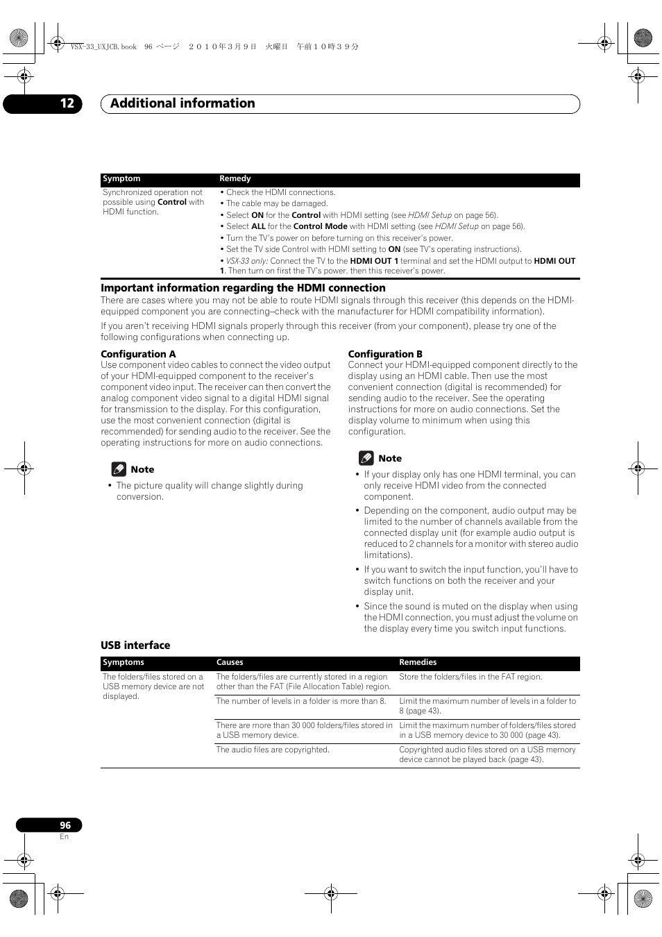 Usb interface, Additional information 12 | Pioneer Elite VSX-33 User Manual | Page 96 / 112