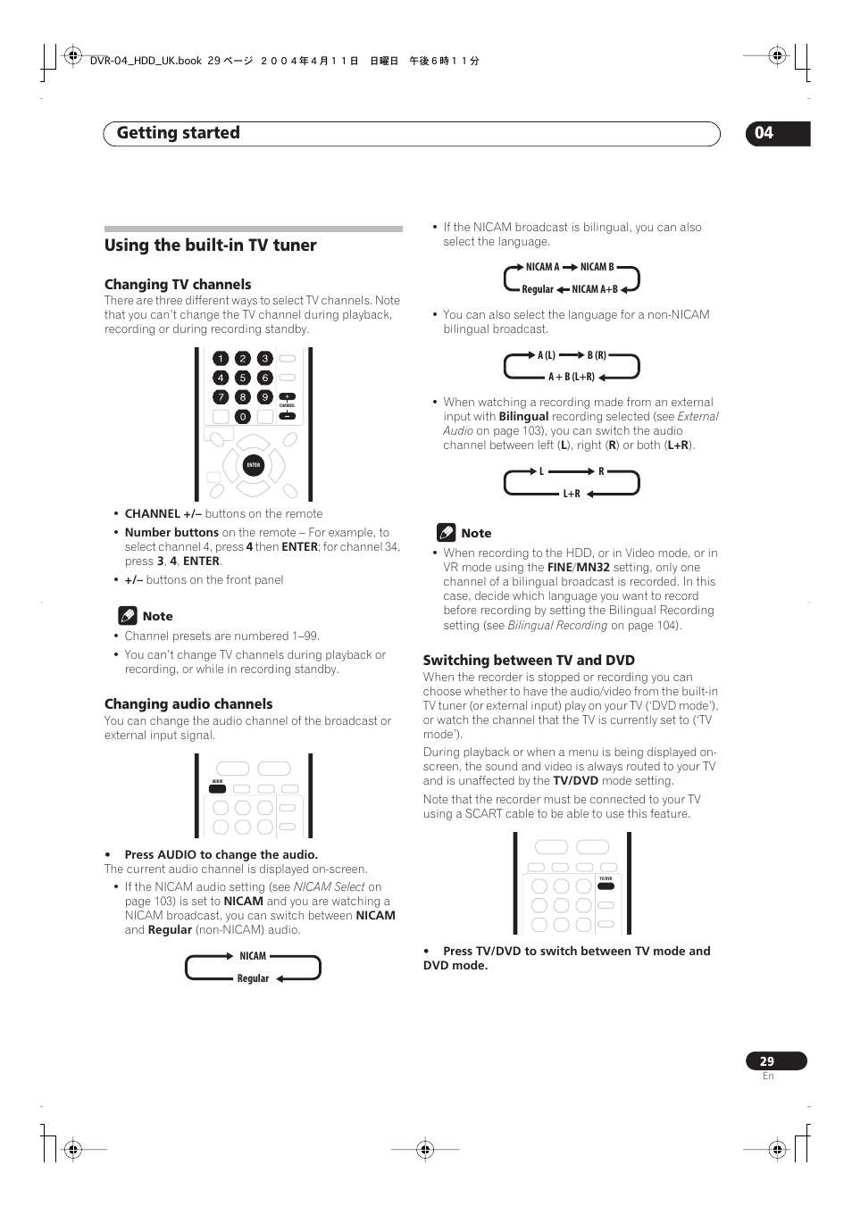 Using the built-in tv tuner, Getting started 04 | Pioneer DVR-720H User Manual | Page 29 / 128