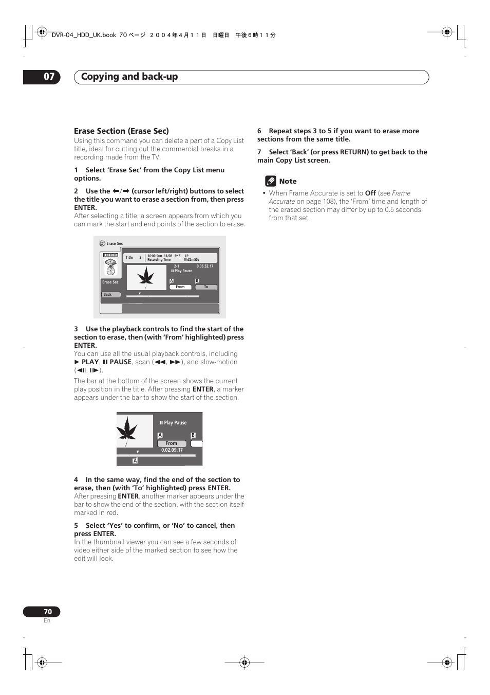 Copying and back-up 07 | Pioneer DVR-720H User Manual | Page 70 / 128