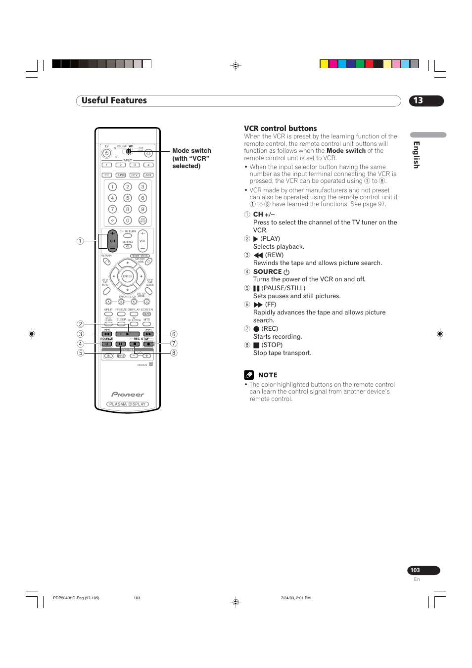 13 useful features | Pioneer PureVision PDP 5040HD User Manual | Page 103 / 110