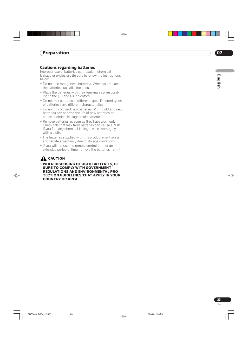 07 preparation | Pioneer PureVision PDP 5040HD User Manual | Page 23 / 110