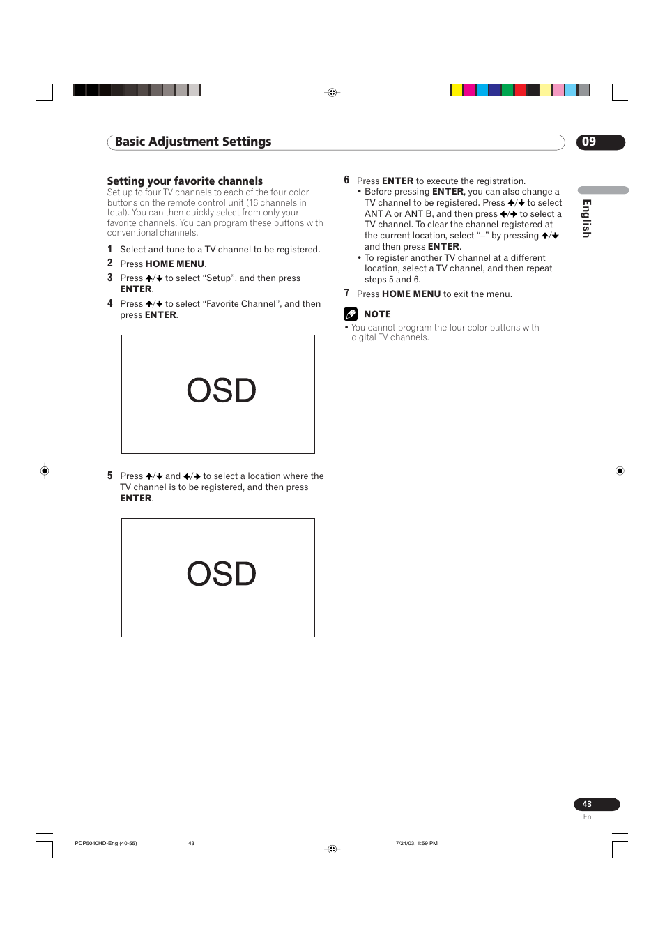 09 basic adjustment settings | Pioneer PureVision PDP 5040HD User Manual | Page 43 / 110