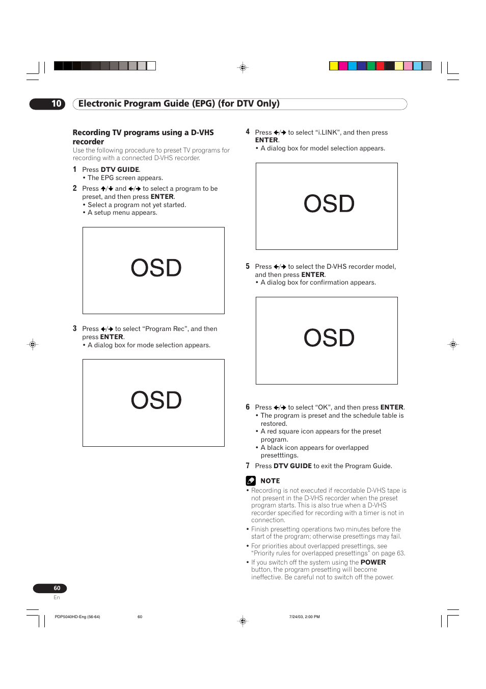 10 electronic program guide (epg) (for dtv only) | Pioneer PureVision PDP 5040HD User Manual | Page 60 / 110