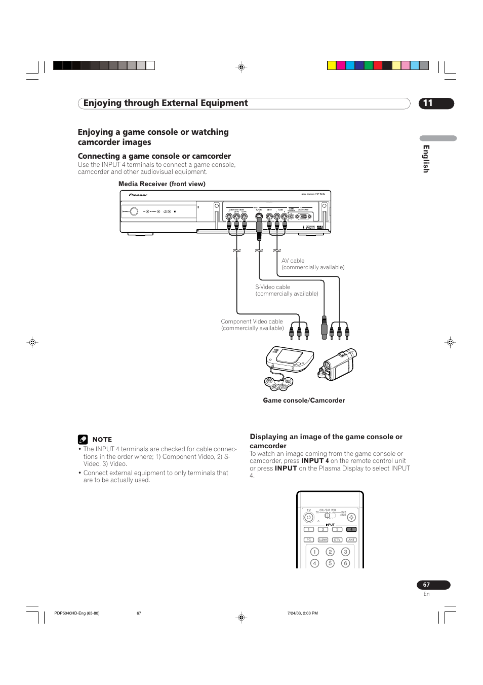 11 enjoying through external equipment | Pioneer PureVision PDP 5040HD User Manual | Page 67 / 110
