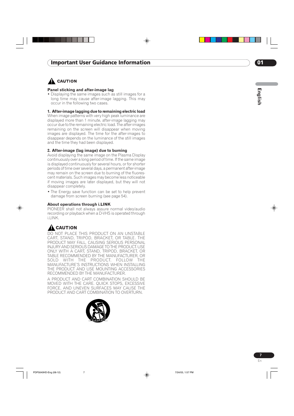 01 important user guidance information | Pioneer PureVision PDP 5040HD User Manual | Page 7 / 110