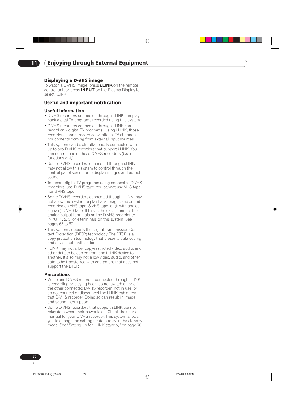 11 enjoying through external equipment | Pioneer PureVision PDP 5040HD User Manual | Page 72 / 110