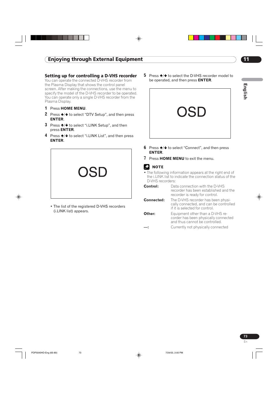 11 enjoying through external equipment | Pioneer PureVision PDP 5040HD User Manual | Page 73 / 110