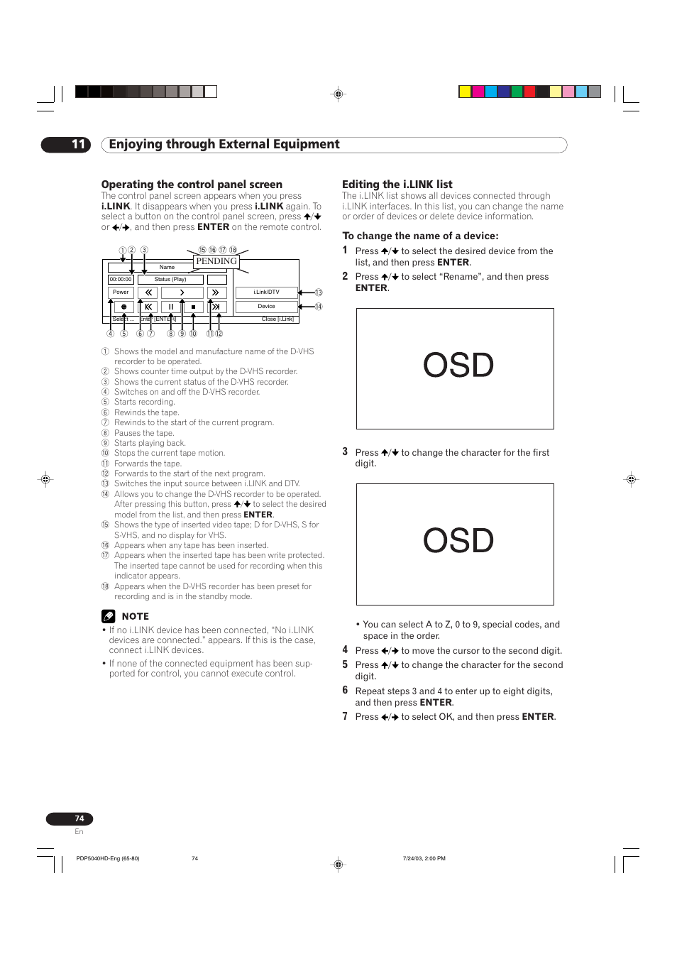 11 enjoying through external equipment | Pioneer PureVision PDP 5040HD User Manual | Page 74 / 110