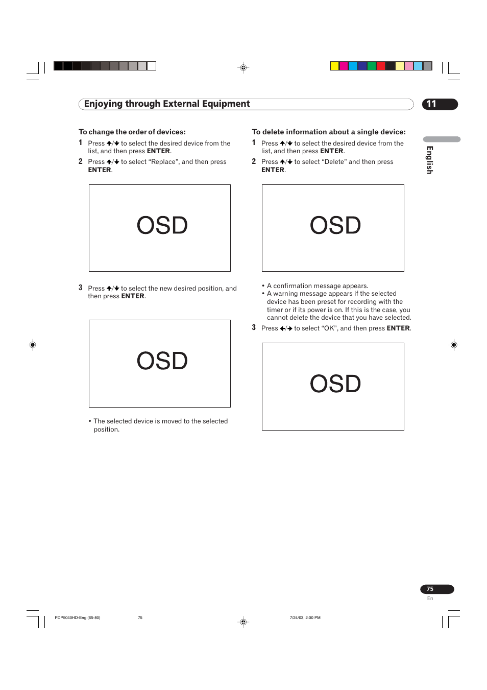 11 enjoying through external equipment | Pioneer PureVision PDP 5040HD User Manual | Page 75 / 110