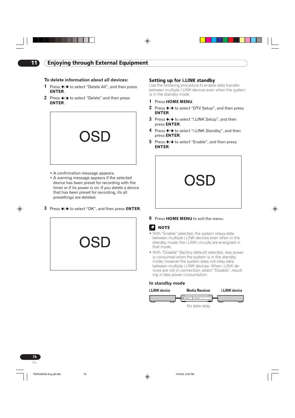 11 enjoying through external equipment | Pioneer PureVision PDP 5040HD User Manual | Page 76 / 110