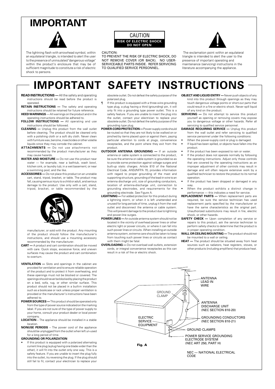 Important safety instructions, Important, Caution | Pioneer PDR-W739 User Manual | Page 2 / 44