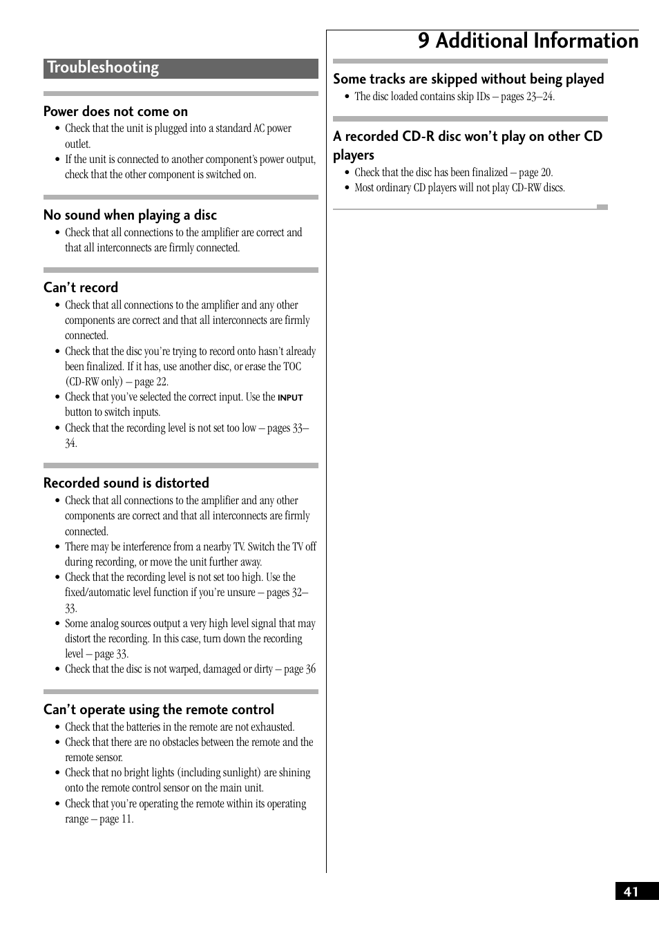 Troubleshooting, 9 additional information | Pioneer PDR-W739 User Manual | Page 41 / 44