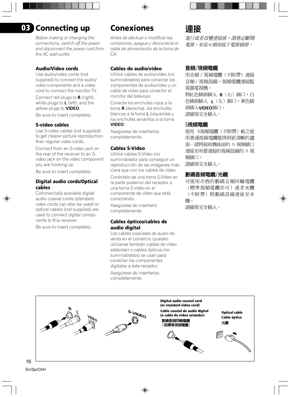 Connecting up, Conexiones | Pioneer VSX-D512-S User Manual | Page 16 / 80