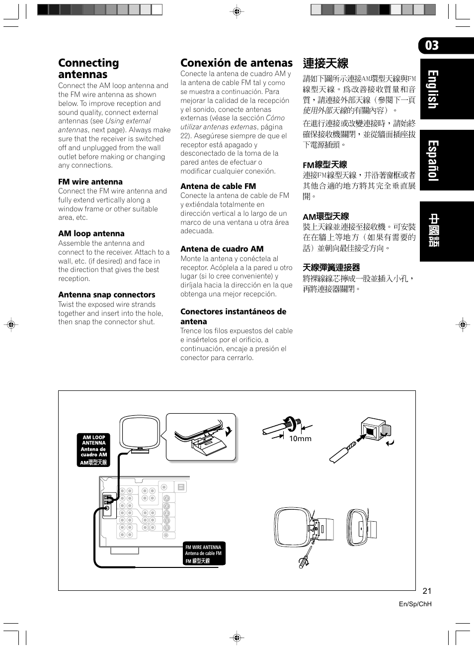 Connecting antennas, Conexión de antenas, English español | Pioneer VSX-D512-S User Manual | Page 21 / 80